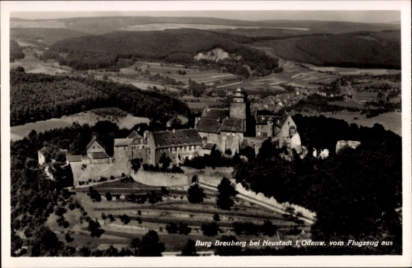 Postcard Neustadt Breuberg in the Odenwald, Breuberg Castle, aerial photograph