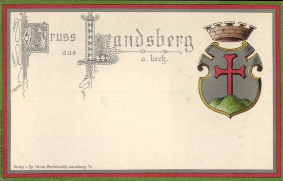 Embossed Postcard Landsberg am Lech Upper Bavaria, coat of arms