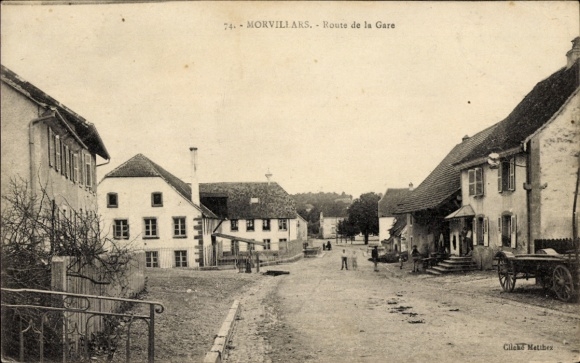 Postcard Morvillars Territoire de Belfort, Route de la Gare, rural scenery,