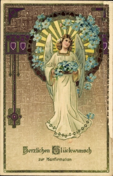 Postcard Congratulations Confirmation, Angel, Forget-me-not