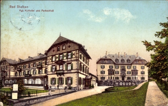 Postcard Bad Steben in the Franconian Forest Bavaria, Royal Spa Hotel and Park Palace