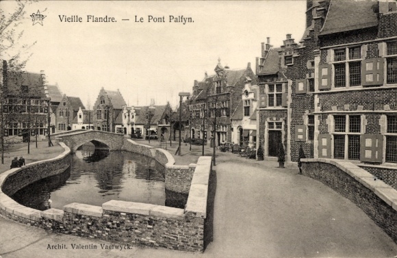 Postcard Gent Liège, World Exhibition 1913, Old Flanders, The Palfyn Bridge