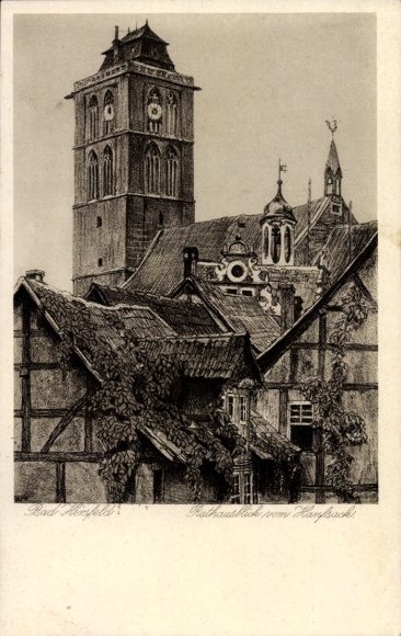 Artist Postcard Westphal, Otto, Bad Hersfeld Hessen, town hall view from the Hanfsack