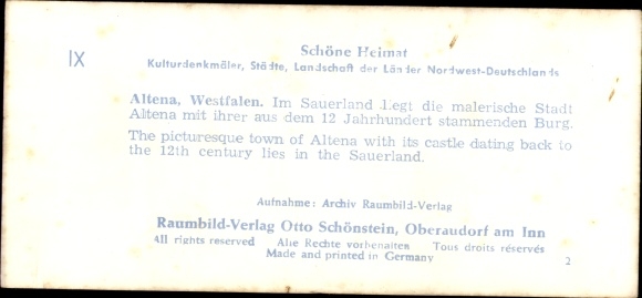 Stereo spatial image photo Schöne Heimat No. 9, Altena in Sauerland Westphalia, total view, castle