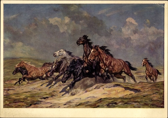 Artist PC Roloff, Alfred, HDK 153, fleeing horses