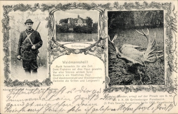 Postcard Grillenburg Tharandt Saxony, Waidmannsheil, Castle, King Friedrich August of Saxony