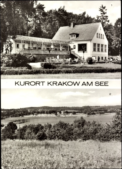 Postcard Krakow am See in Mecklenburg, HO-Gaststätte Jörnberg, view of the campsite