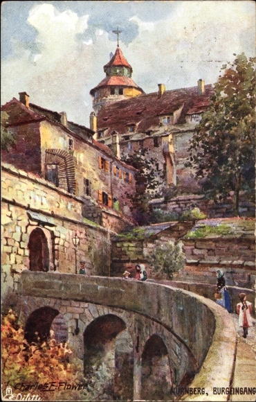 Artist PC Flower, Charles, Nuremberg in Bavaria, castle entrance