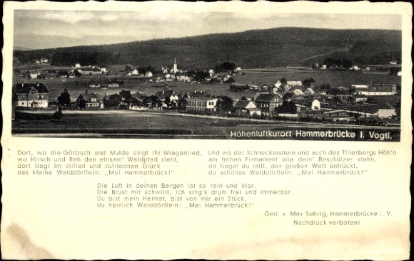 Postcard Hammerbrücke in Vogtland, general view, poem, where the Göltzsch and Mulde sings...