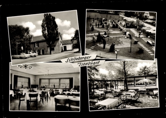 Postcard Kettwig Isenbügel Essen in the Ruhr area, Restaurant Schönberger, Minigolf course