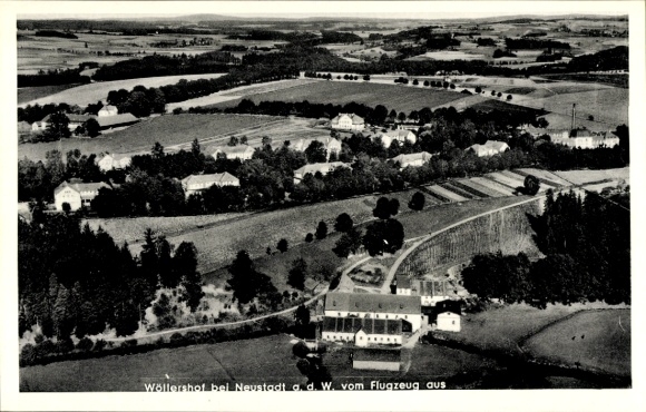 Postcard Neustadt in Sachsen, aerial view of Wollershof, rural areas, buildings, trees