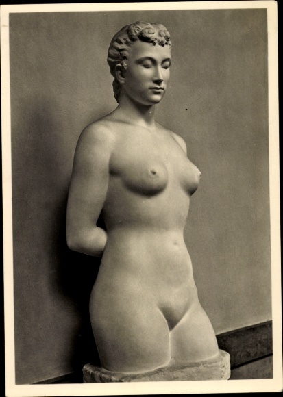Postcard sculpture by Ernst Reiß Schmidt, dreaming, HDK 602, female nude