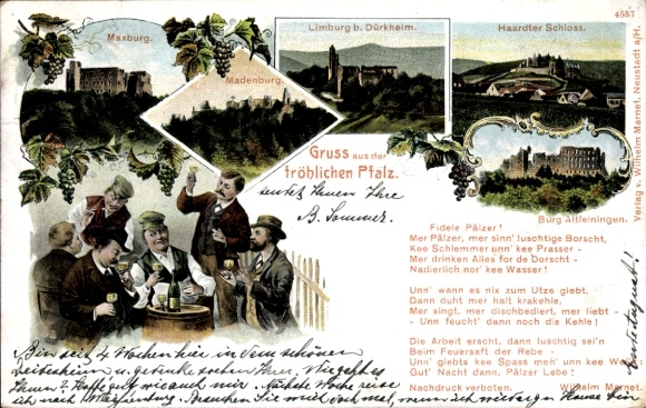 Litho Altleiningen, Maxburg, Limburg b. Dürkheim, Madenburg, Schloss, Wein