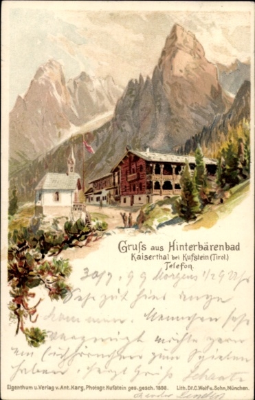 Chromo-Litho Hinterbärenbad Tirol, Kaisertal near Kufstein, accommodation hut