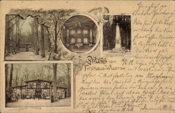 Postcard Wustrow im Wendland, Fehlhaus, war memorial, hall
