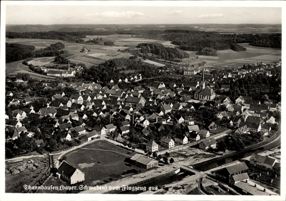 Postcard Thannhausen in Swabia, aerial photograph