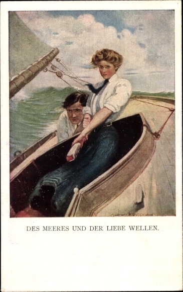 Artist PC Underwood, Clarence, Skipper and Mate, Man and Woman in a Sailing Boat
