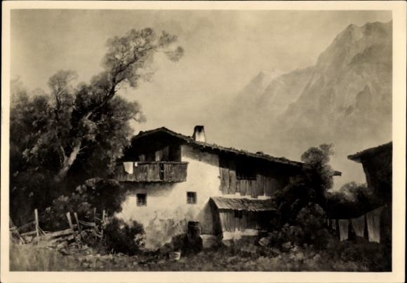 Artist Postcard Mulley, Oskar, HDK 601, In the valley floor, building with rock face