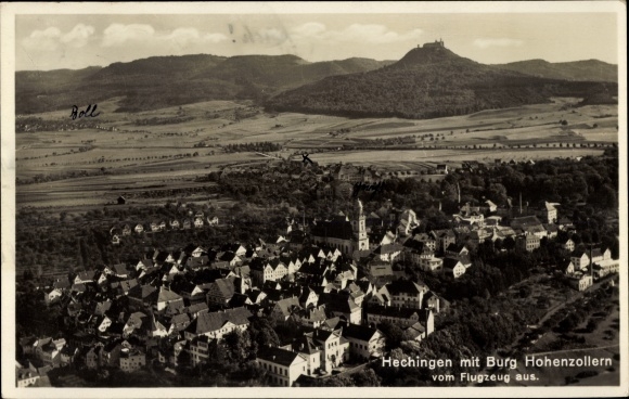 PC Hechingen in the Zollernalbkreis, aerial view of the town with Hohenzollern Castle