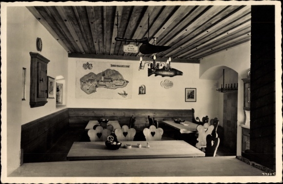 Postcard Tegernsee in Upper Bavaria, Gasthof Guggemos, regulars&#39; table &quot;Long live the guild of carpenters!&quot;