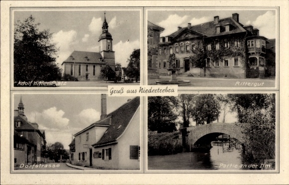 Ak Niedertrebra Weimarer Land Thüringen, Adolf Hitler Platz, Rittergut, an der Ilm, Dorfstraße