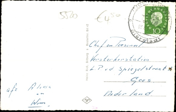 Postcard Bitburg in the Eifel, Albach grotto, district office, memorial, panorama