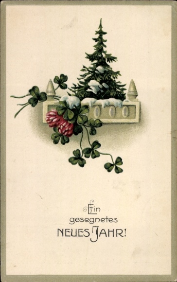 Happy New Year, Christmas tree, clover leaves