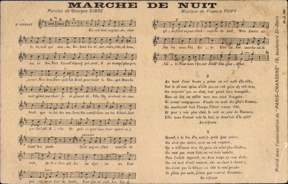Song CPA Marche de Nuit, Paroles de Georges Sibre