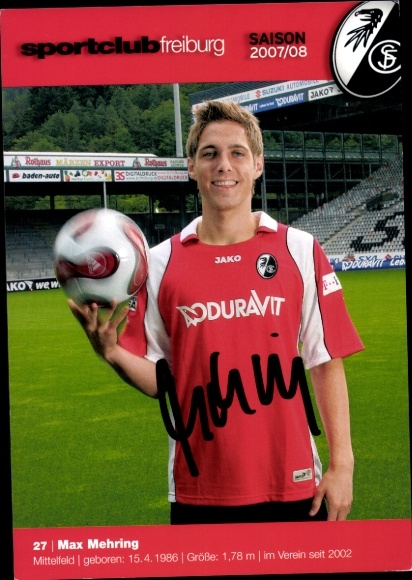 Autograph card footballer Max Mehring, SC Freiburg, autograph