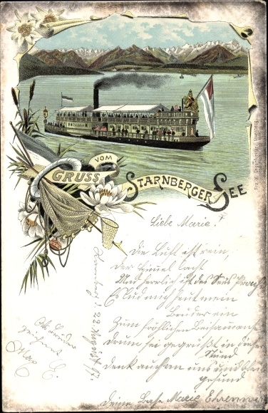 Chromo-Litho steamer on Lake Starnberg