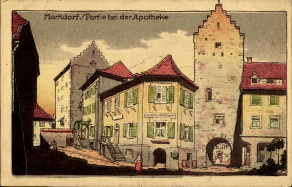 Postcard Markdorf Bodenseekreis Baden, At the pharmacy