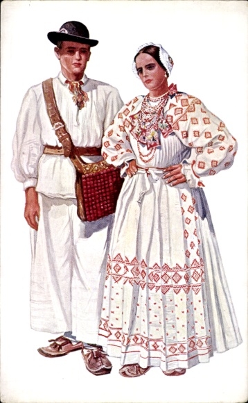 Artist Postcard Kirin, V., Man and woman in Croatian costume