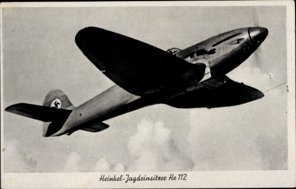 Postcard German Air Force, fighter aircraft Heinkel He 112 B, single-seater fighter