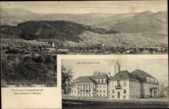 Postcard Achern in Baden Black Forest, general view, hospital, war hospital