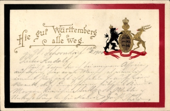 Embossed Postcard Here good Württemberg all gone, coat of arms
