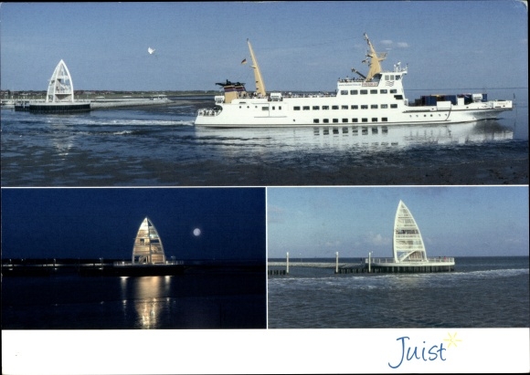 Postcard North Sea resort of Juist in East Frisia, ferry