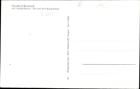 Postcard Zurstrasse Breckerfeld, Gasthof Barstadt, owner Adolf Kleine