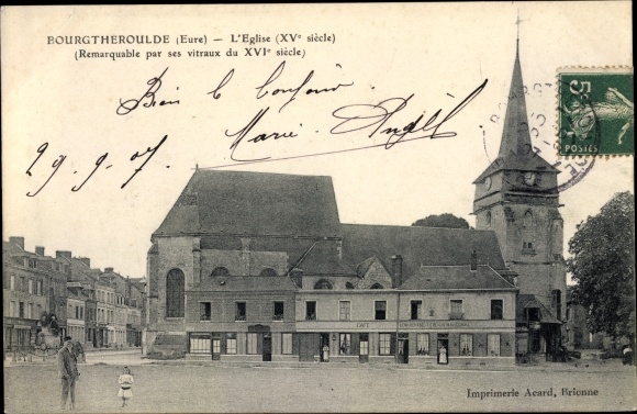 Postcard Bourgtheroulde Eure, Church Square