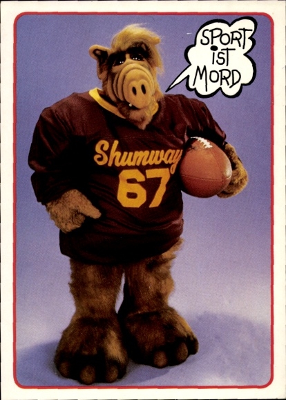 Postcard Alf, sport is murder, jersey Shumway 67, football