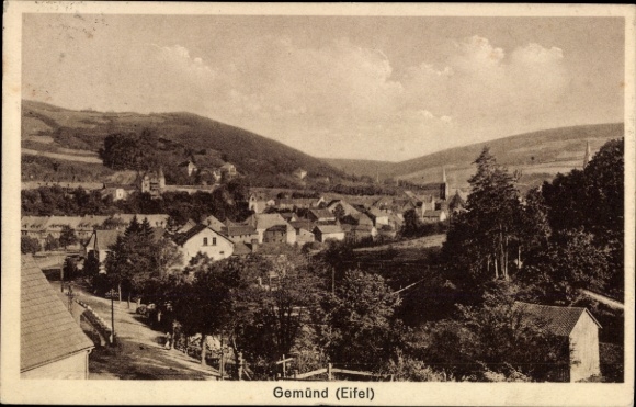 Postcard Gemünd Schleiden in the Eifel, landscape, houses, trees, hills