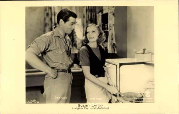 Postcard actors Greta Garbo and Clark Gable, Susan Lenox, Helga's fall and rise, film scene