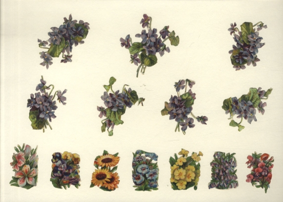 14 Oblaten Veilchen, Stiefmütterchen, Primel, Sonnenblumen, ca. 7 x 7 cm bis 4,5 x 3 cm
