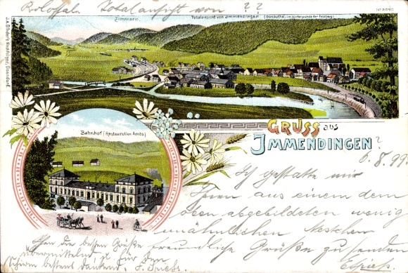 Litho Immendingen an der Oberen Donau Kreis Tuttlingen, Totalansicht, Bahnhof, Restauration Ambs