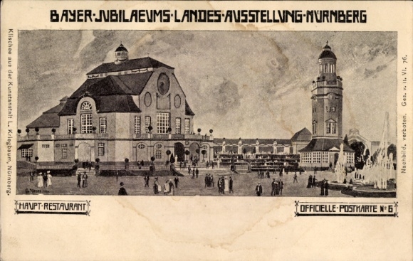 Postcard Nuremberg in Middle Franconia Bavaria, Bavarian Jubilee State Exhibition 1906, Main Restaurant
