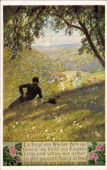 Lied Künstler Ak Hey, Paul, Volksliederkarte Nr. 59, Es liegt ein Weiler fern im Grund