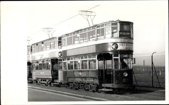 Photo Leeds Yorkshire England, Tram 25, Lowfield Road Football Siding 1953