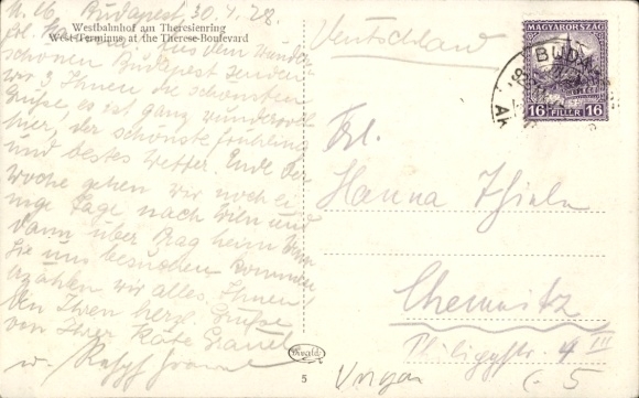 Postcard Budapest Hungary, Westbahnhof am Theresienring