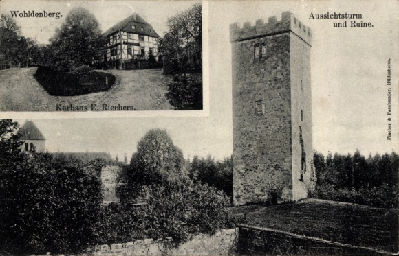 Postcard Silium Holle in Lower Saxony, Wohldenberg Castle, observation tower, ruins, Kurbans E. Riechers, Fi