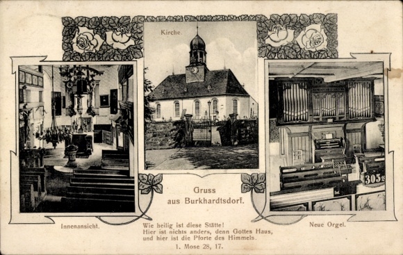 Ak Burkhardtsdorf im Erzgebirge, Innenansicht, Kirche, neue Orgel