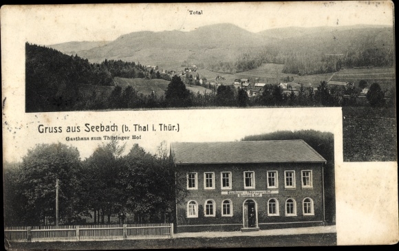 Postcard Seebach in the Wartburg district, general view, Gasthaus zum Thüringer Hof